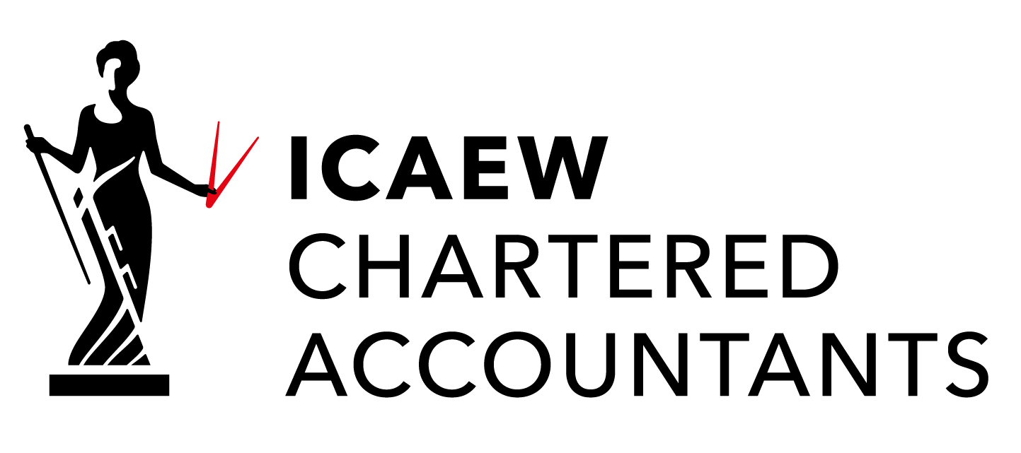Logo for the ICAEW a simple graphic in black of a statue with the words ICAEW Chartered Accountants